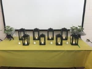 Lanterns with tealights on an elegant table.